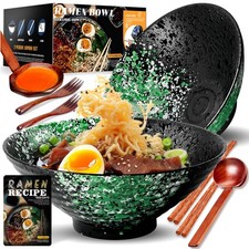 8-Inch Large Ceramic Ramen Bowl Set of 2 (9 Piece) - Microwave & Dishwasher S...