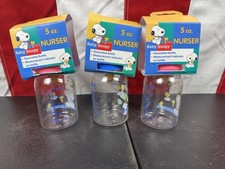 Vintage Unused Snoopy 5 Oz Baby Bottles W Nipples, Some Scuffs, Lot Of 3