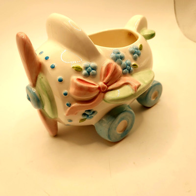 Baby Airplane Planter for Baby Shower Gift Nursery decor Ceramic Vintage INARCO