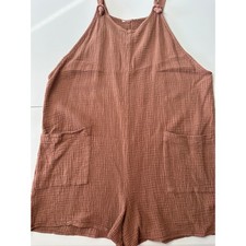 Terracotta Double Gauze Cotton Romper XL Tie Strap Pocket Jumpsuit Made in USA