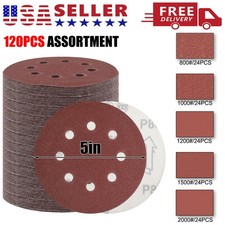 120pcs 5 inch Mixed Grit Sandpaper Hook Loop Orbital Sander Paper Sanding Discs 0.13 per gallon