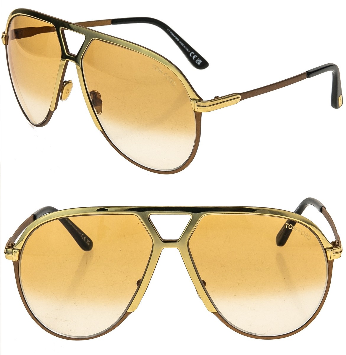 新品　FLECHA（フレーチャ）　トクサンTV【蛍光パーツ搭載】 TOM FORD XAVIER TF1160 30F Gold Brown Aviator Sunglasses Authentic