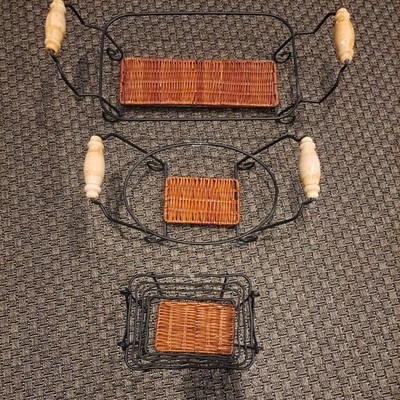 Temptations By Tara Wire & Rattan Rack Stands Trivets Set Of 3 Rectangle Dish