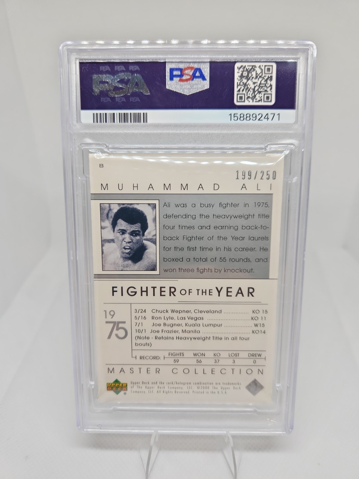 2000 UPPER DECK MASTER COLLECTION ALI 8 MUHAMMAD ALI FIGHTER OF THE YEAR Psa 9 view 2