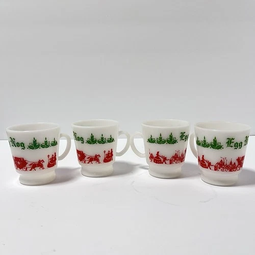 Vintage Tom and Jerry Egg Nog Milk Glass Holiday Cup Set of 4 Hazel Atlas