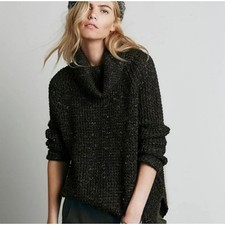 Free People Women  s Tweedy Sweater Gray Cowl Chunky Knit Pullover Dylan Sz XS