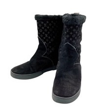 LOUIS VUITTON Sheepskin Boots Shearling Boots Monogram Mini EU36 US6 Black Women