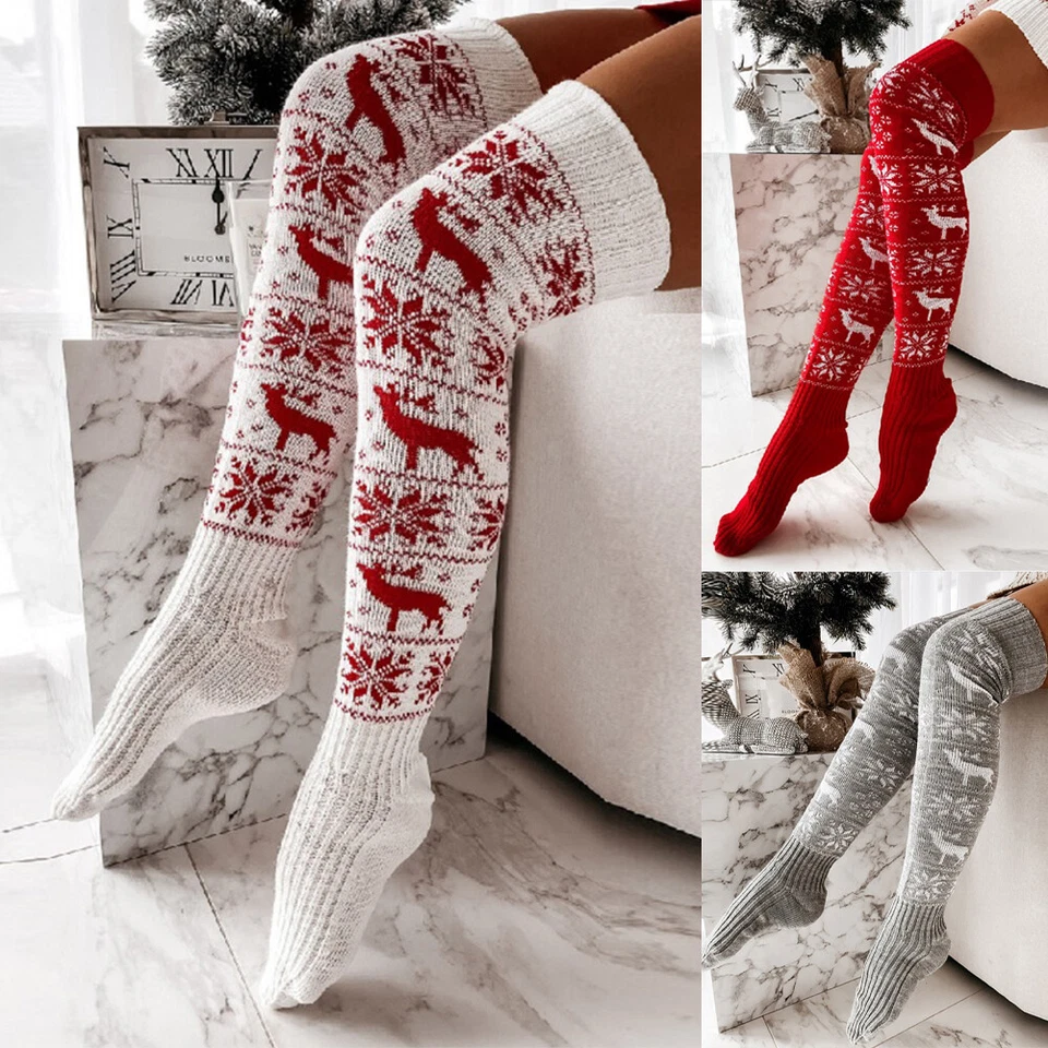 Damen Overknee Stockings Dicke Lang Stricke Socken Strümpfe Weihnachten Leggings - Bild 2 von 4