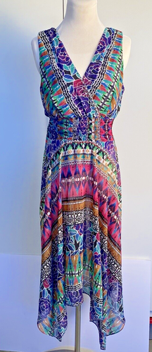 Rabbit Rabbit Sleeveless Dress Floral Geometric BOHO HI-LOW HEM SIZE 8 New w/Tag - Picture 2 of 14