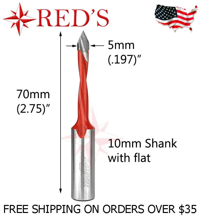 5mm X 70mm Left Carbide Line Boring Pointed drill bit blum hinge CNC router