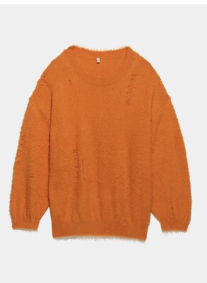 NWT! R13 Shaggy Oversized Distressed Sweater Orange Sz XS 100% Wool