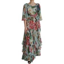 DOLCE & GABBANA Dress Blue Floral Print Tiered Long Maxi IT44/US10/L RRP 8000usd