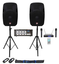 Rockville Karaoke System w/ 2 15" Speakers Bluetooth Mixer Stands Wireless Mics