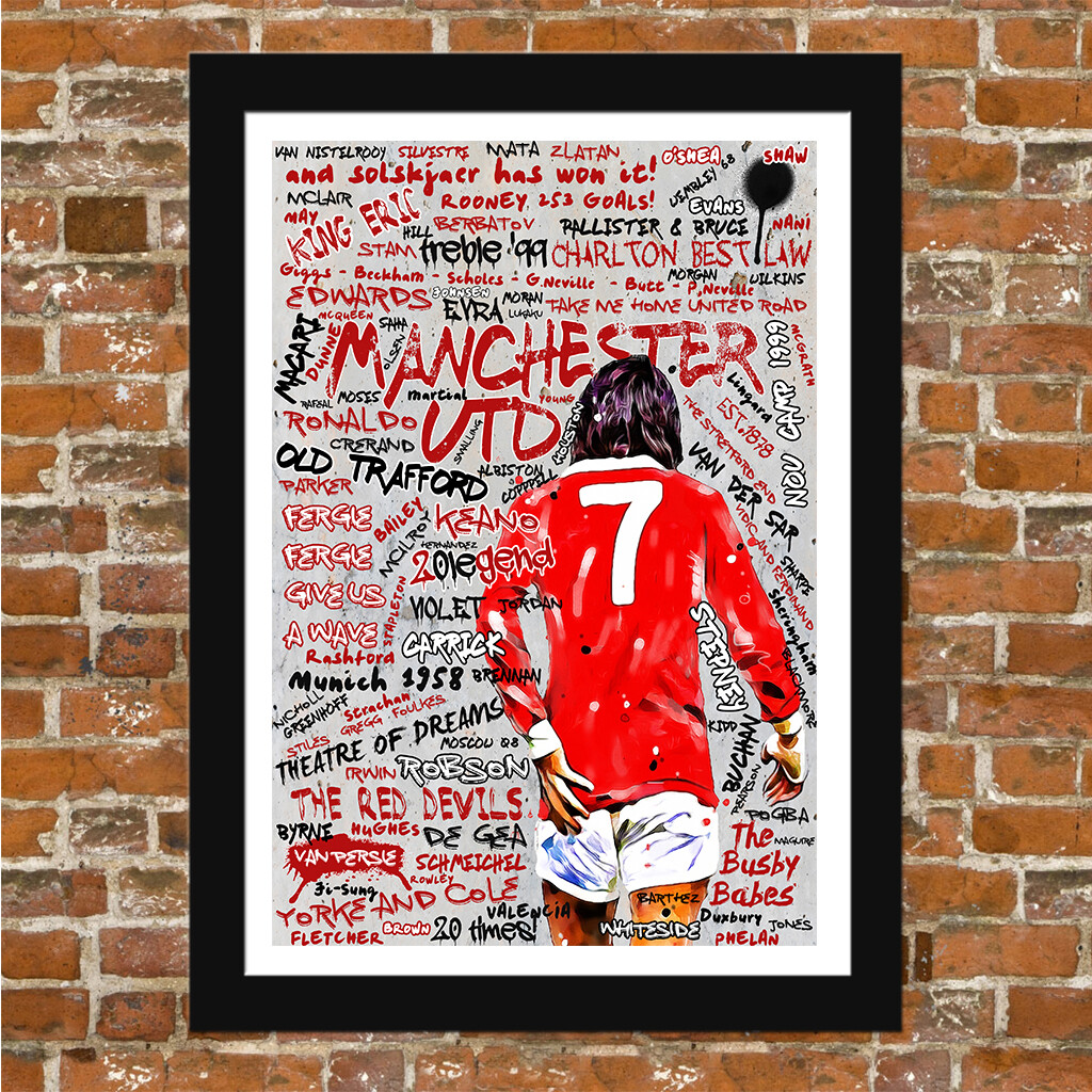 MANCHESTER UNITED - MAN UTD - FOOTBALL GRAFFITI ART - FRAMED PRINT