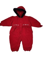London Fog Baby Girl's Red Hooded Bunting One Piece Snow Suit.  Size 18 Months 