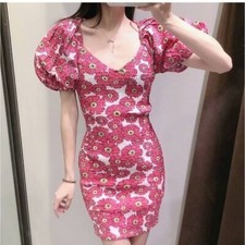 Zara Smocked Floral Daisy Puff Sleeve Dress Size small summer spring dress