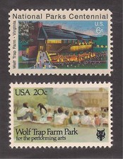 WOLF TRAP FARM PARK - FILENE CENTER - VIENNA VA - 2 U.S. STAMPS - MINT CONDITION