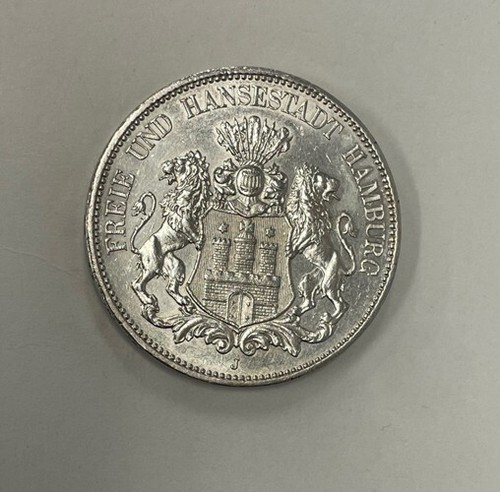 Hamburg (Germany) - 1913-J Large Silver 5 Mark - Nice!