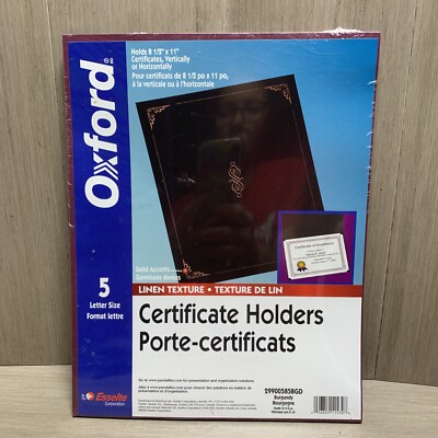 5-Pack Esselte Oxford Certificate Holders - Burgundy w Gold Accent - Letter Size