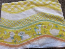 Vtg 70's Baby Receiving Hospital Blanket Goose Bunny Puppy Deer Mushroom Yellow