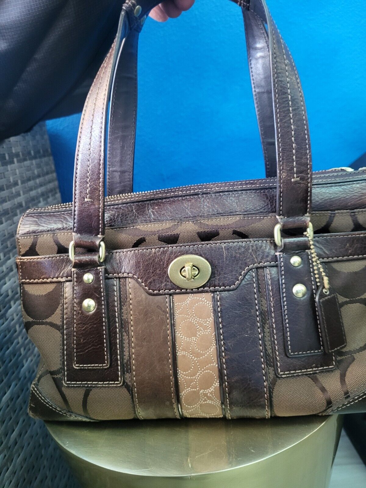 Authentic Coach Monogram Brown Leather Handbag To… - image 1