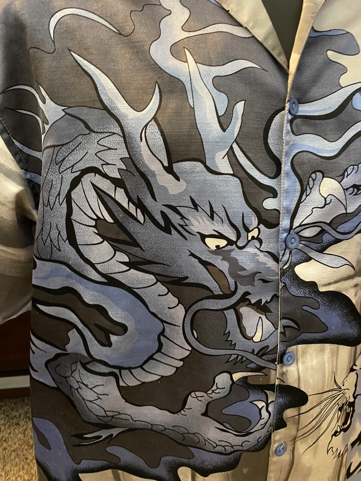 Bar Code Dragon Tiger Button Front Shirt Size Med… - image 3