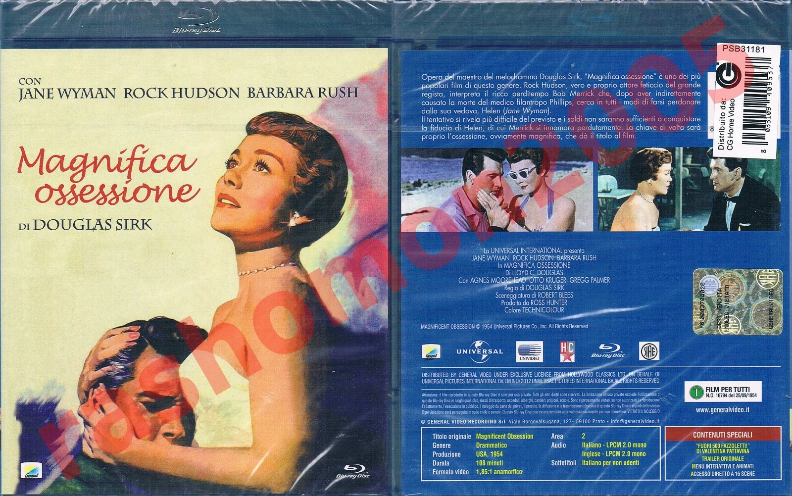 Blu-ray MAGNIFICENT OBSESSION Jane Wyman Rock Hudson Douglas Sirk Region B/2 NEW