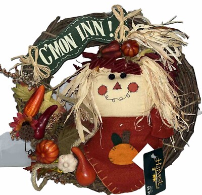 Vintage Fall Season Autumn Wreath Thanksgiving Harvest Scarecrow Country Farm