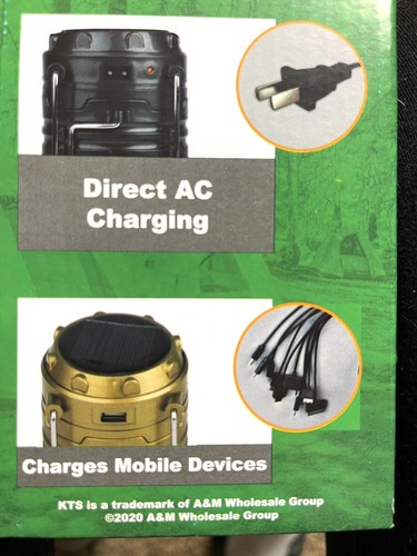 KTS Solar Rechargeable LED Lantern & Flashlight 110V Camping Survival Gear Coppe - Picture 4 of 5