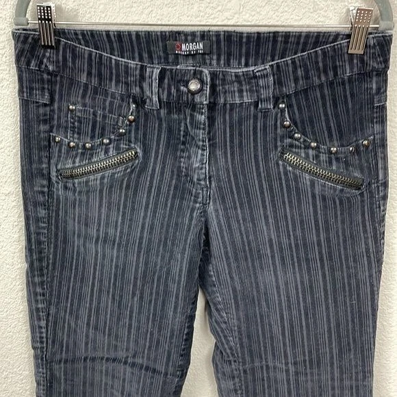 Pantalones De Colección Morgan de Toi Negro Pana Acanalados Rayas Bootcut Y2K Moto Talla 42 Foto 2 de 4