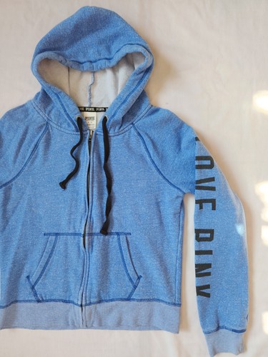 VS PINK Love Pink Blue Zip Up Hooded Jacket Women's / Junior's Size Medium. - Picture 4 of 18