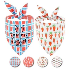 Reversible Dog Bandana- 2 Pack Pet Happy Triangle Bibs Holiday Costume Easter