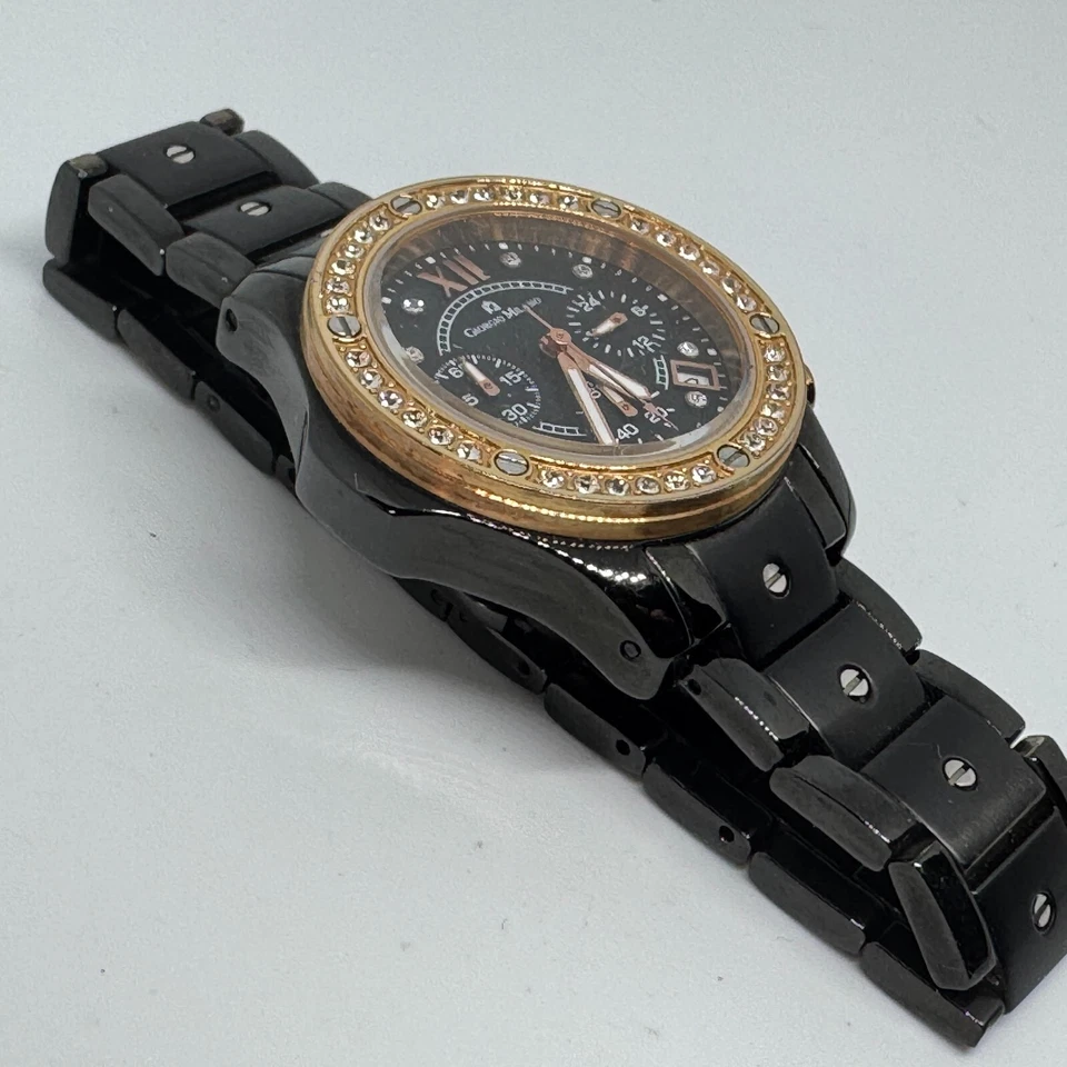 Giorgio Milano Quartz Watch Women 100m Black Steel Diamond Chrono New Batte 6.5" - Image 3 of 4