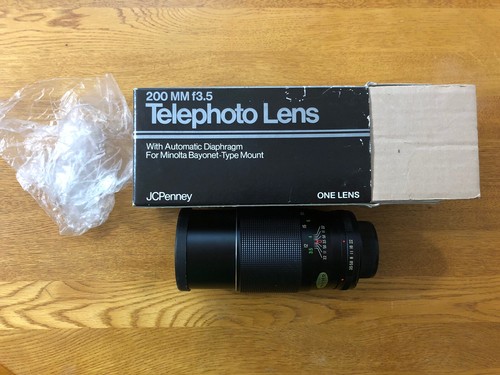 Vintage 200 mm f3.5 Telephoto Lens W/ Auto Diaphragm Minolta JCPenney Orig Box