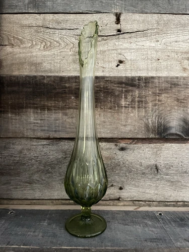 Fenton Vintage Glass Stretch Swung Thumbprint Colonial Footed Vase 16”