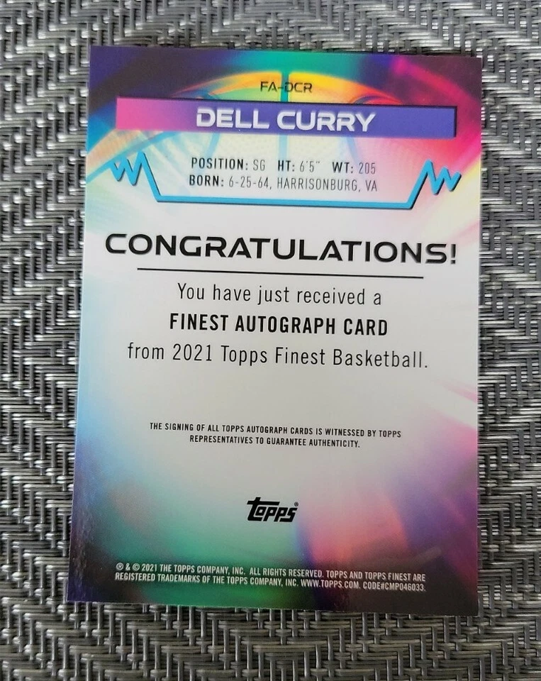 2021 Topps Finest Basketball DELL CURRY Orange Auto 19/25 #FA-DCR - Image 2 of 2