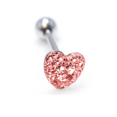 Surgical Steel Tongue Ring Barbell 14 Gauge 5/8" Epoxy Paved Gem Heart - 第 14/24 張圖片