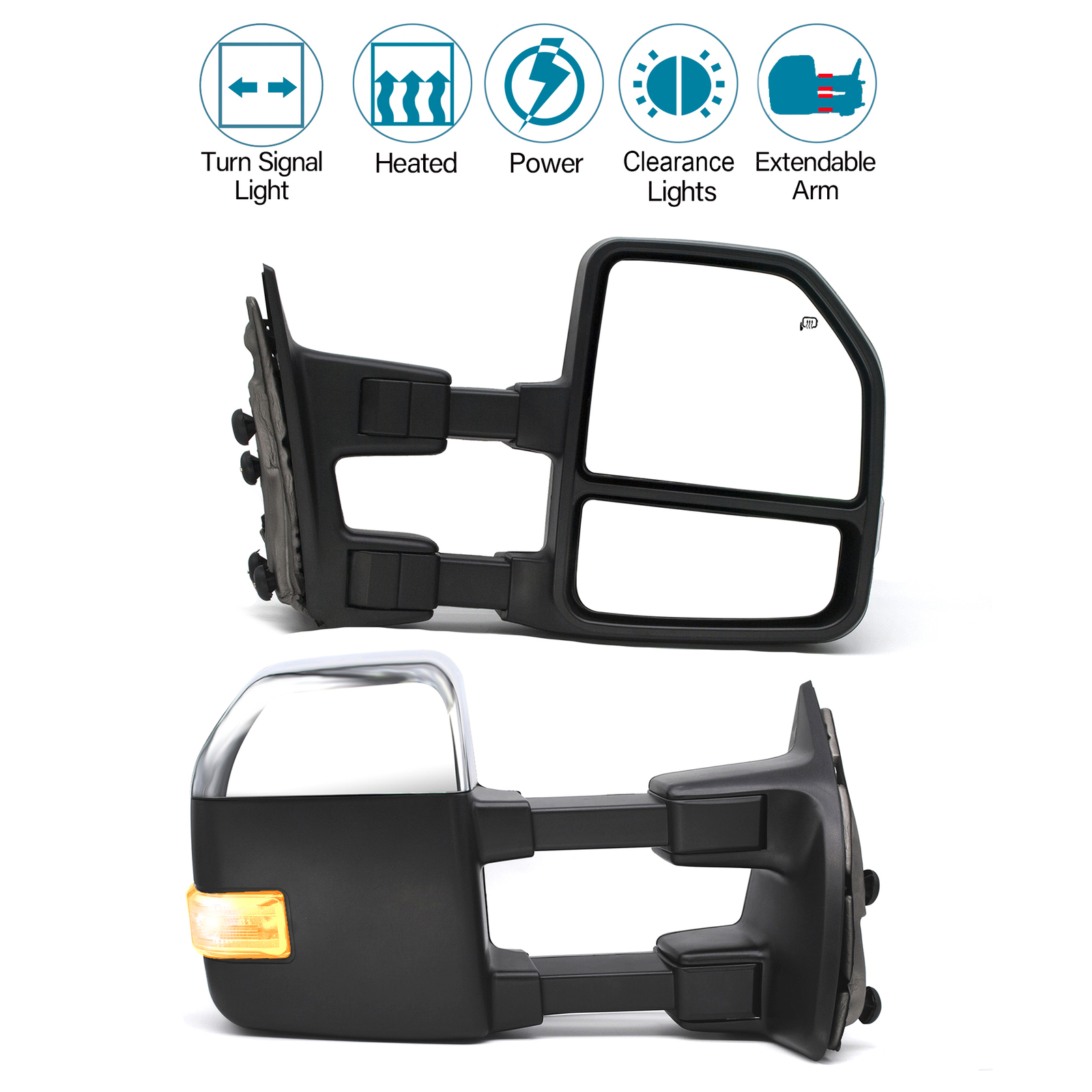 Tow Mirrors Power Turn Signal For 1999-2016 Ford F-350 F-450 SD LH+RH Chrome