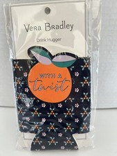Vera Bradley Drink Hugger Can Koozie Navy Blue Orange Blossoms With A Twist NEW