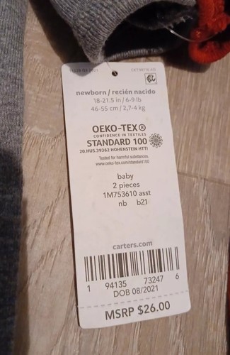 NWT Carter's 2pc Set Baby Boy Girl Newborn Infant Long Sleeve Bodysuits - Picture 6 of 8