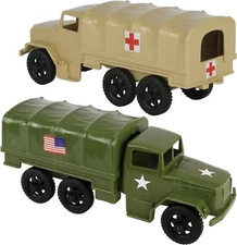 TimMee Plastic Army Men Trucks - OD Green & Tan M34 Deuce and a Half Cargo Ve...