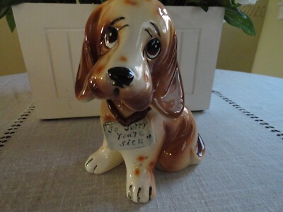 Vintage Bassett Hound Dog Porcelain Ceramic Figurine 3 Leaf Clover Japan 6''