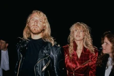 Finnish film director Renny Harlin wearing a black leather jacket - Old Photo 1