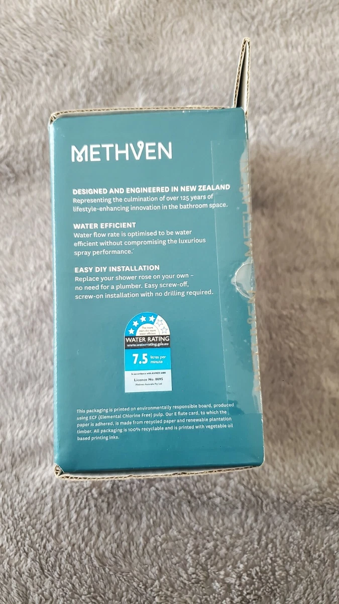 Methven WELS 4 Star 7.5L/min Chrome Kiri Graphite Wall Shower Rose. RRP $192.
