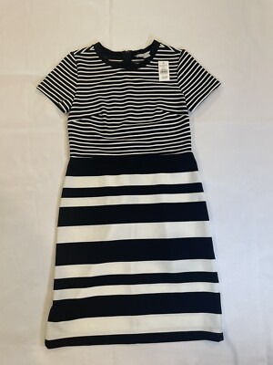 Loft Outlet Petite Size 00P Dress, Fitted Ribbed Black and White Striped Zip Up
