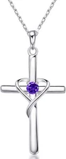 925 Sterling Silver Cross Necklace for Women,Cubic Zirconia Birthstone Necklaces