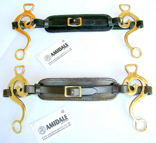 HACKAMORE BITLESS HORSE BIT BRASS GOLDEN GERMAN SILVER PADDED LEATHER