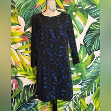 J. Crew 4 Blue Black Leaf Print Preppy Lined Office Teacher Church Shift Dress