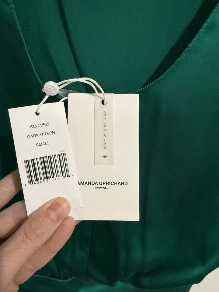 Vestido Amanda Uprichard Fabianna verde oscuro satinado noche mujer pequeño espalda abierta Foto 4 de 4