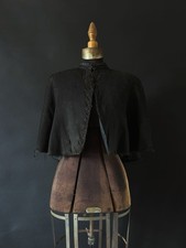 Victorian 1880s Antique Corded Black Silk Womens Capelet Jacket
